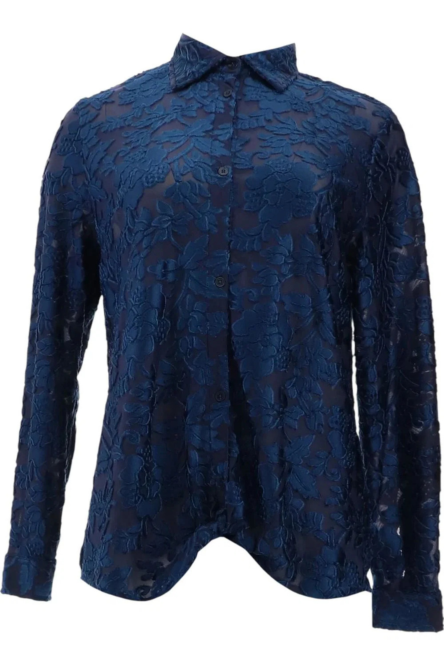 DG2 by Diane Gilman Women's Burnout Velvet Twist Hem Top Navy - Regular